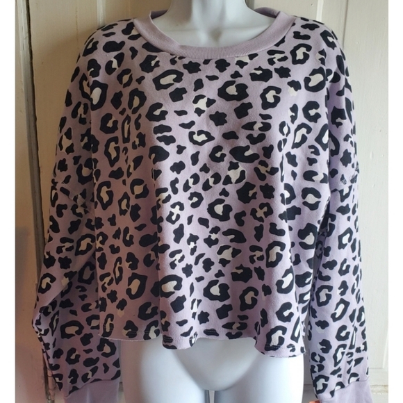 Sweatshirt Leopard Print Fleece Cropped Lounge Colsie Purple M Animal Pullover - Picture 3 of 4